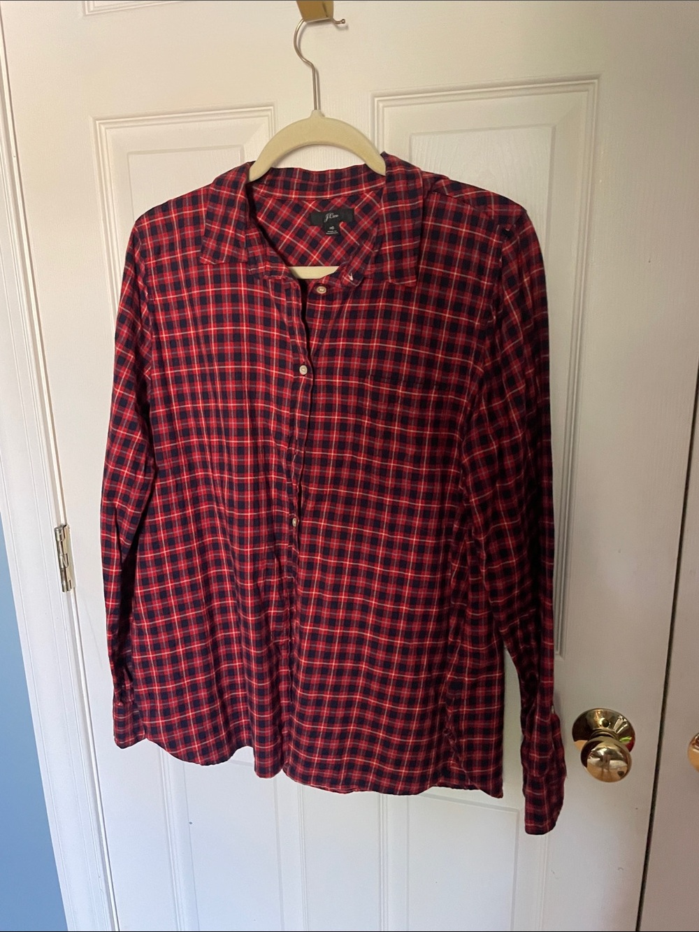 J. Crew  Red and navy Plaid women’s flannel Button-Up Shirt size 16